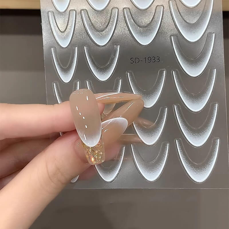 Ombre French sticker applied along smile line showing perfect fit and seamless blend