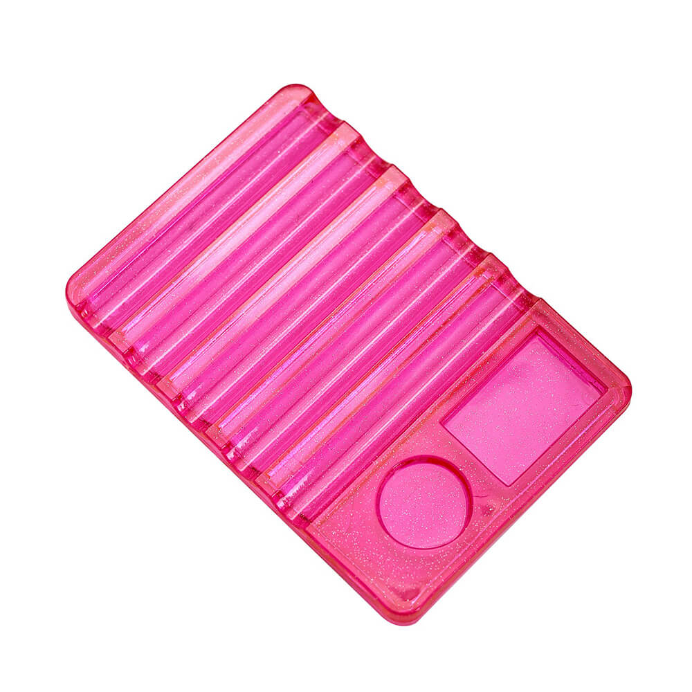 pink 5-slot nail art brush holder with built-in mixing palette in white acrylic design