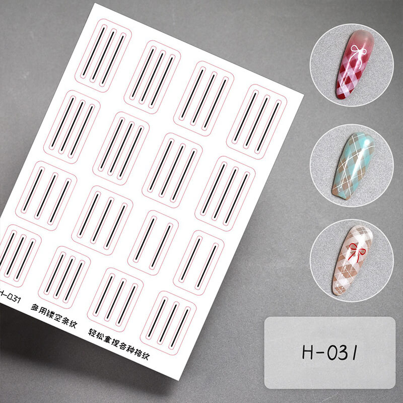 Accurate French Plaid Nail Art Stencil Stickers with Alignment Line