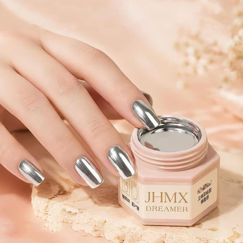 Professional metallic silver nail art gel for creative designs