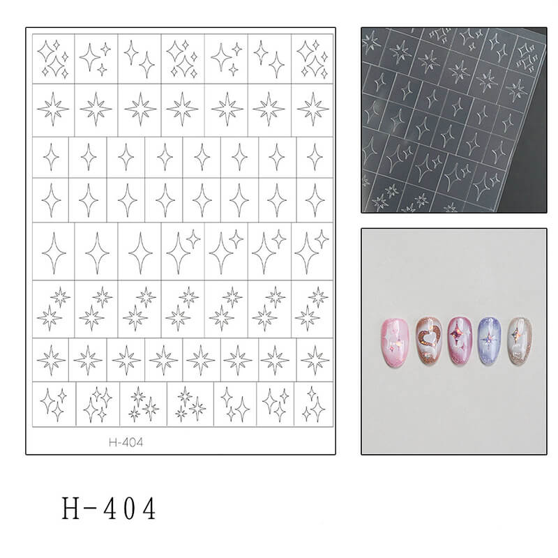 Ultra-fit transparent nail airbrush sticker sheet featuring four point star