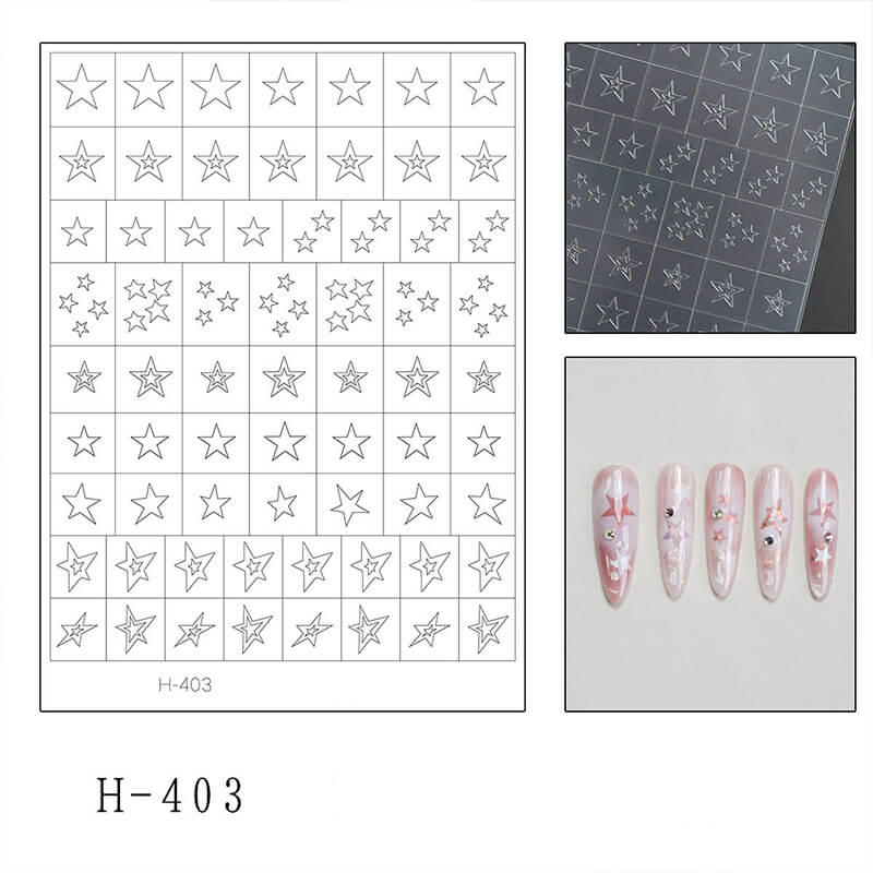 Ultra-fit transparent nail airbrush sticker sheet featuring hollow star