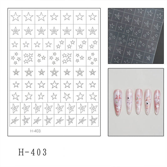Ultra-fit transparent nail airbrush sticker sheet featuring hollow star