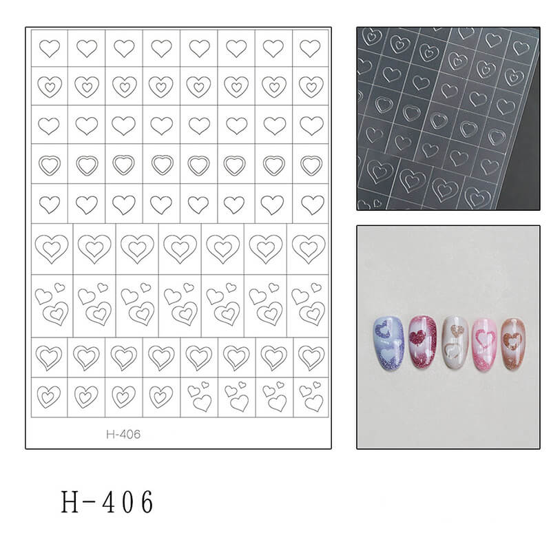 Ultra-fit transparent nail airbrush sticker sheet featuring heart