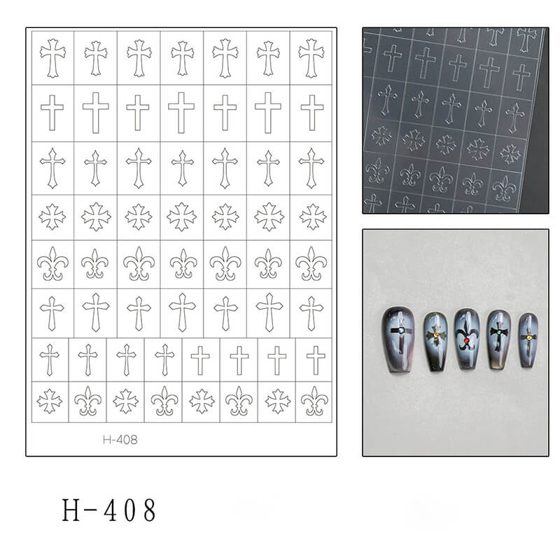 Ultra-fit transparent nail airbrush sticker sheet featuring cross