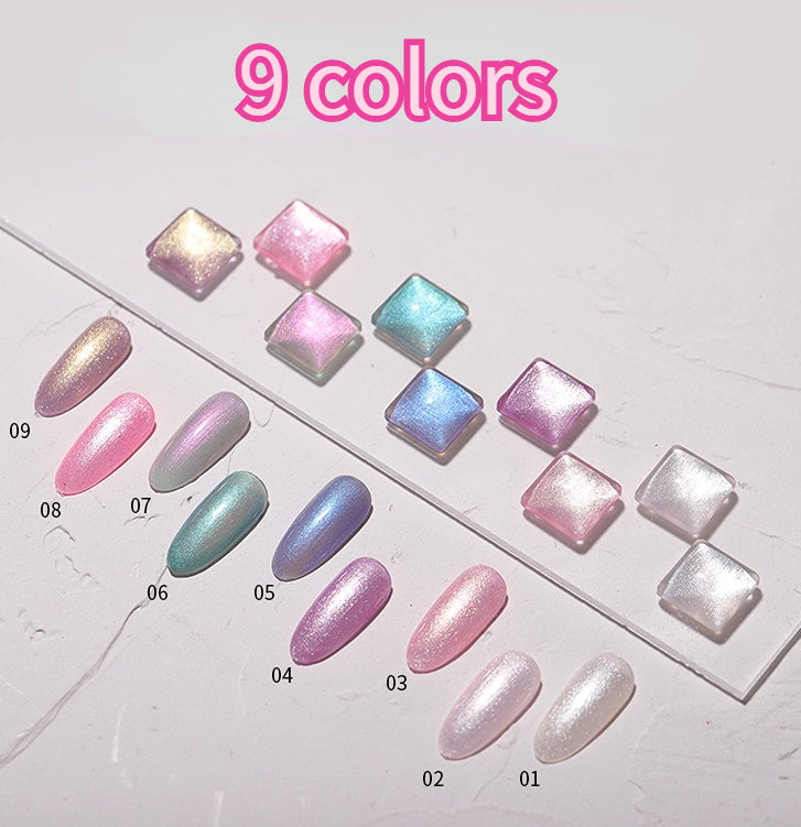 A set of nail polish colors displayed in a grid arrangement, with each color labeled with a number and a brief description in the first line of the corresponding label.