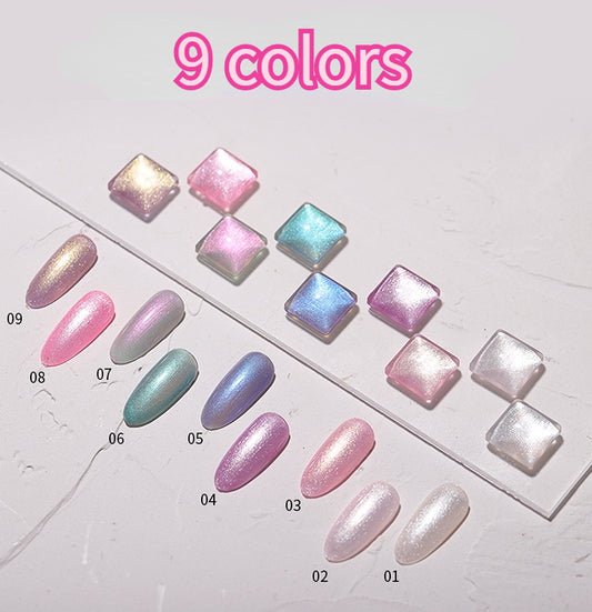 A set of nail polish colors displayed in a grid arrangement, with each color labeled with a number and a brief description in the first line of the corresponding label.