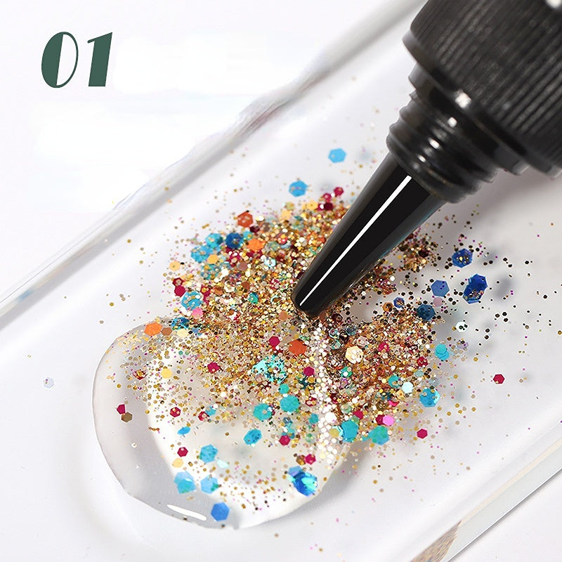 Mixing clear blending gel with sequin powder to create custom glitter gel