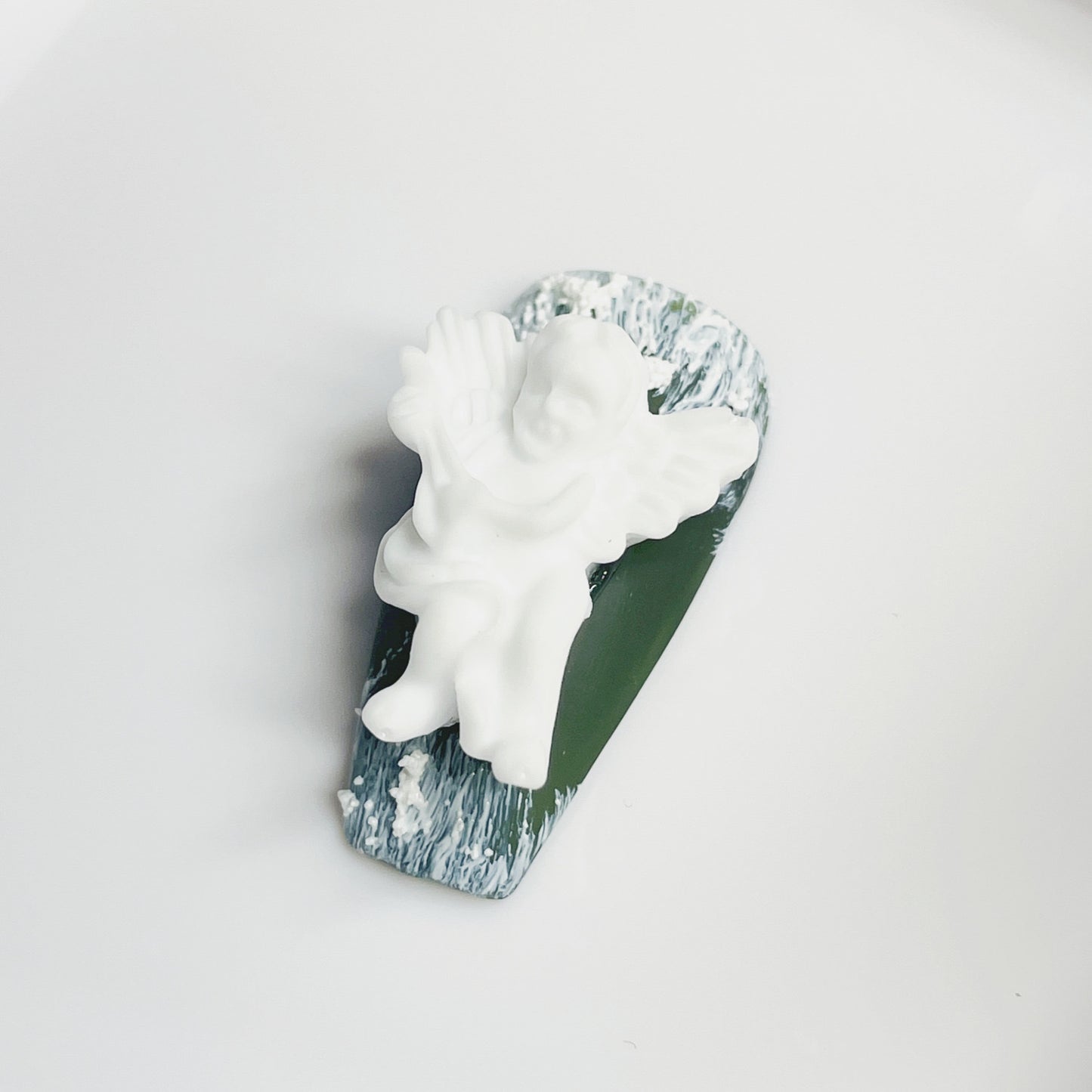 #17 10 Pcs Medium Length Coffin Shape Dark Green Press on Nail Angle Fake Nail