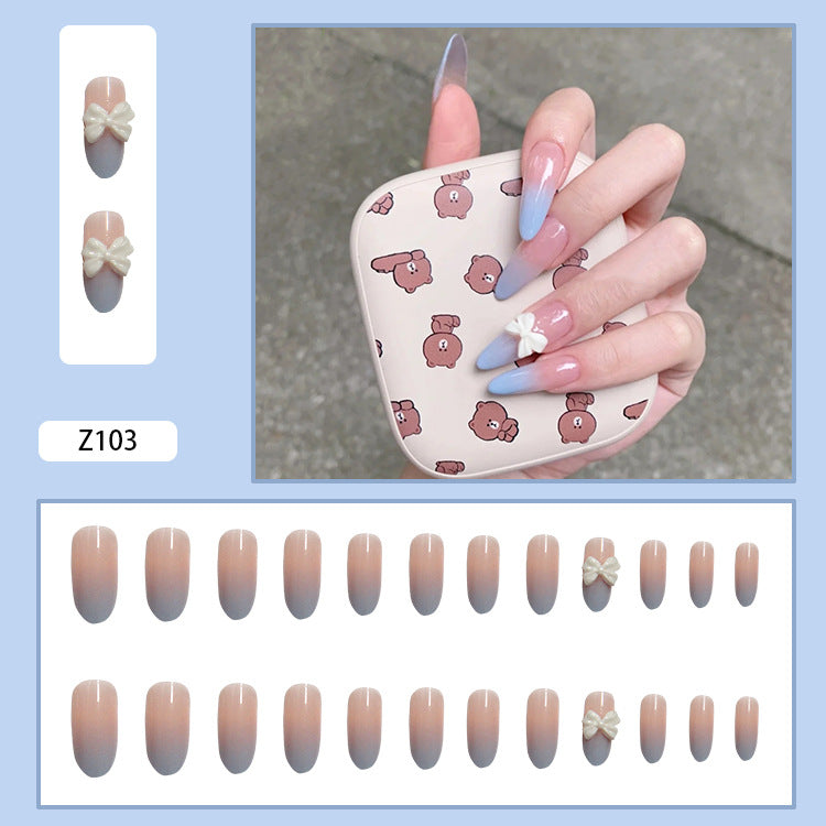 #89 Extra Length Oval Shape Pink Blue Butterfly Press on Nail