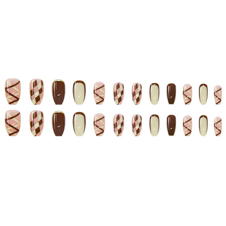#132 Medium Length Ballerina Shape Brown Press on Nail