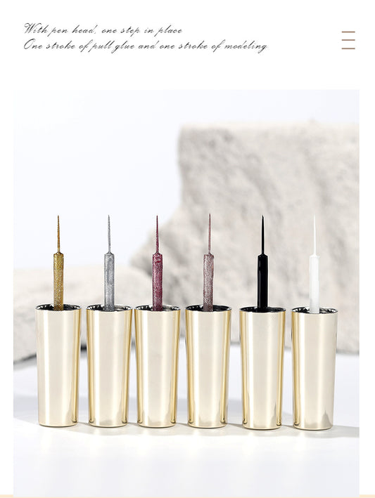 A set of nail polish bottles in various colors, with a gold-colored cap and a glittery finish.