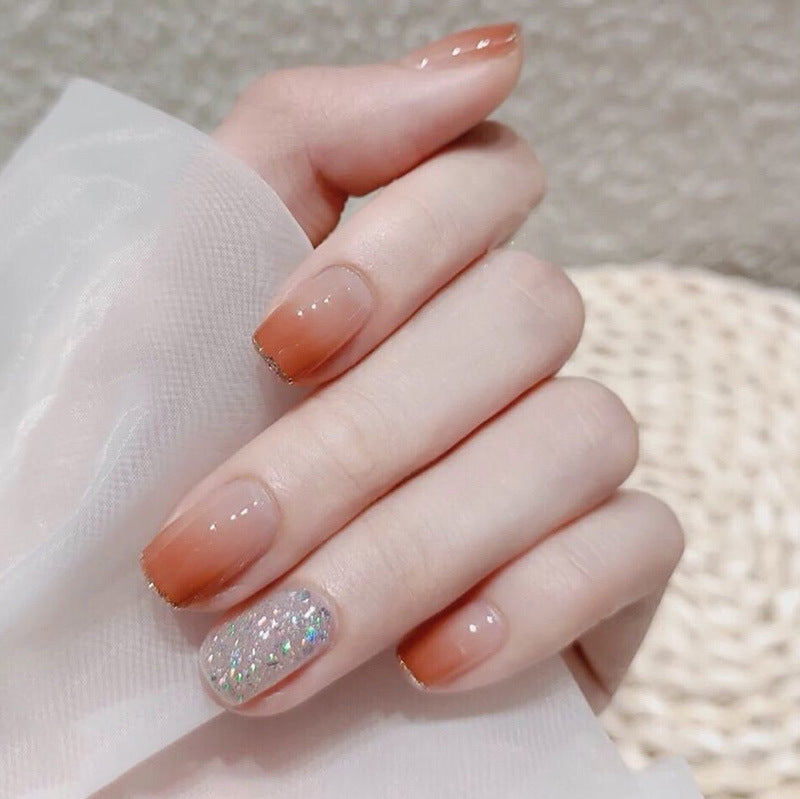 Medium Long Press On Nails French Manicure Flower Fake False Nails