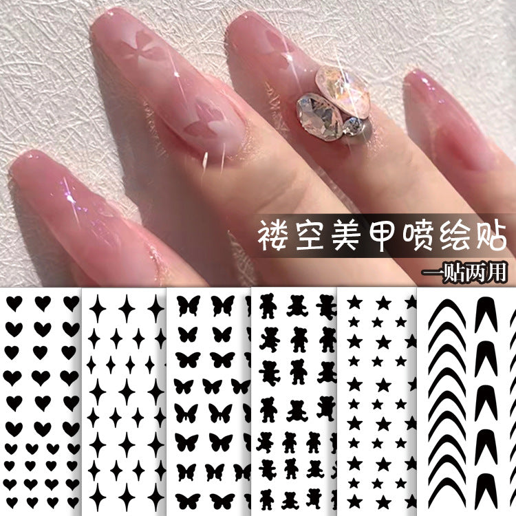 6pcs Hollow Nail Stickers Nail Stencils for Nail Art Butterfly Heart Star Sticker