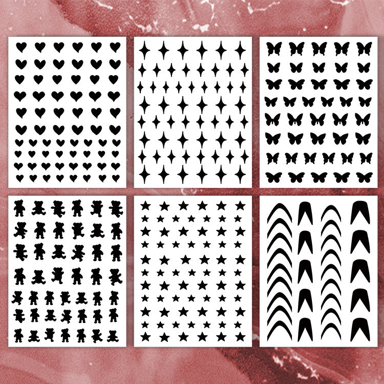 6pcs Hollow Nail Stickers Nail Stencils for Nail Art Butterfly Heart Star Sticker