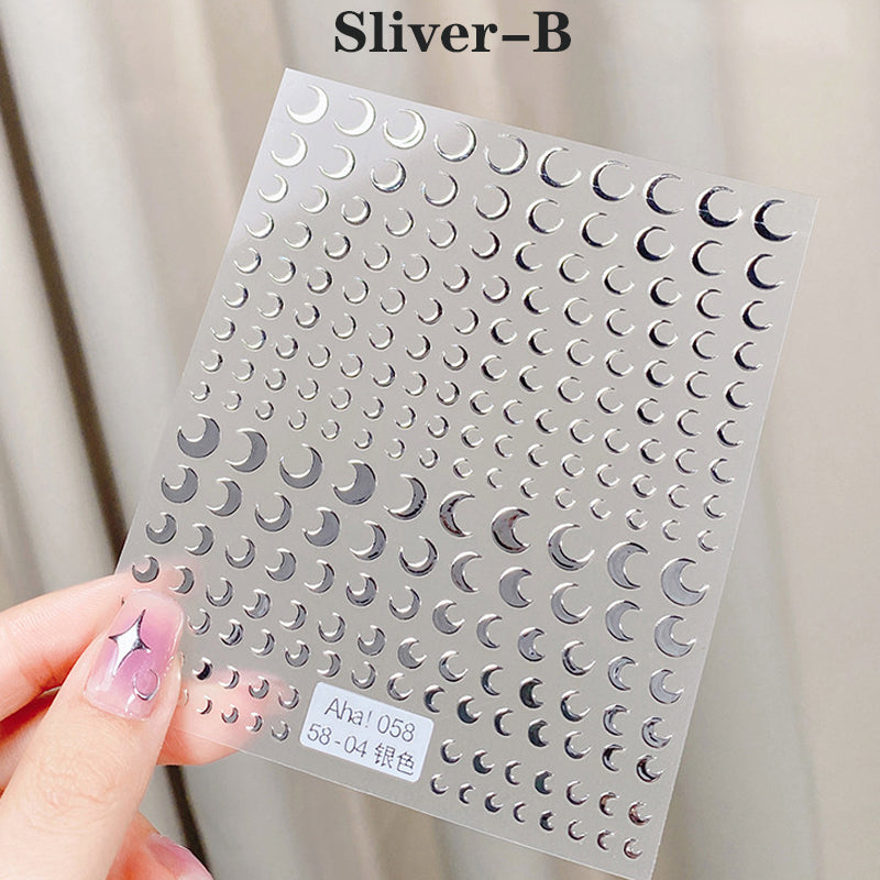 Crescent moon sticker with detailed surface and metallic shine