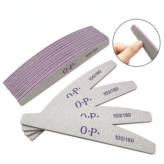 Double sided emery board nail file with 100 grit and 180 grit surfaces