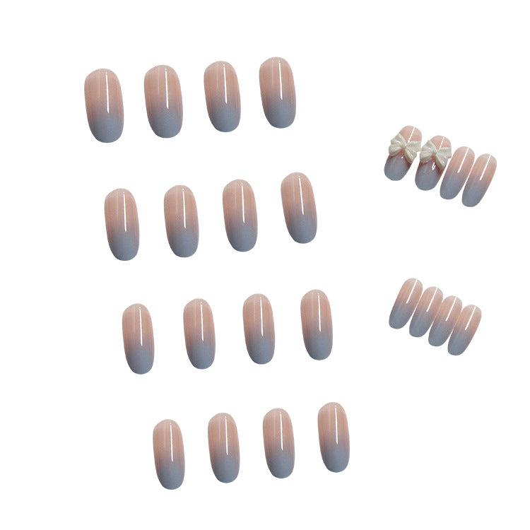 #89 Extra Length Oval Shape Pink Blue Butterfly Press on Nail