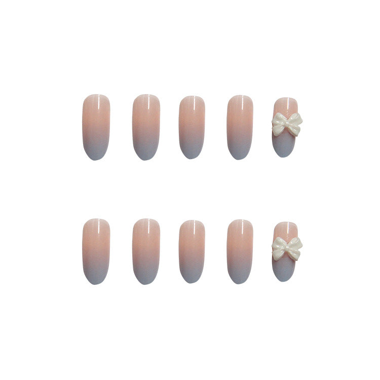 #89 Extra Length Oval Shape Pink Blue Butterfly Press on Nail