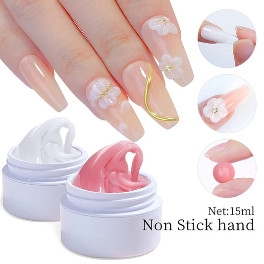The image shows a 3in1 solid tips nail gel in a 15ml container, with examples of the gel being used on nails to create floral designs.