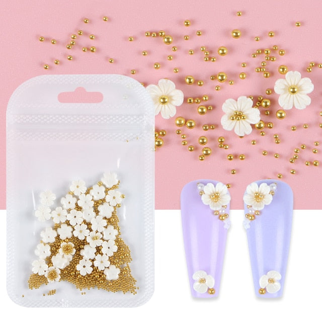 3D White Flower Nail Art Charm Decoration Decals Nail Art Gem