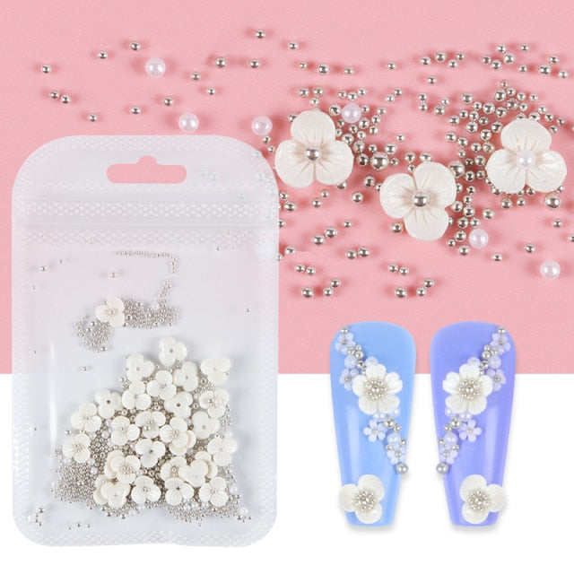 3D White Flower Nail Art Charm Decoration Decals Nail Art Gem