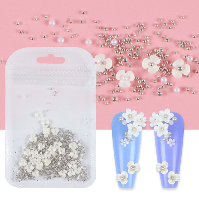 3D White Flower Nail Art Charm Decoration Decals Nail Art Gem