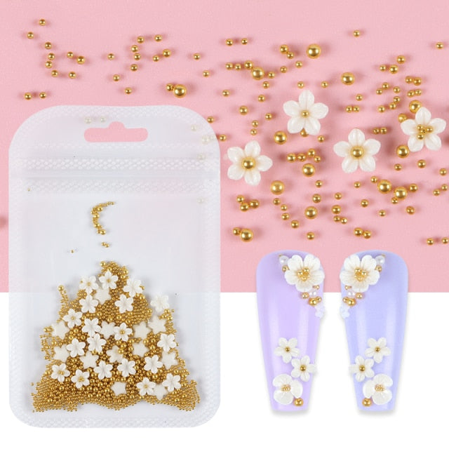 3D White Flower Nail Art Charm Decoration Decals Nail Art Gem